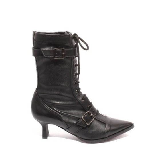 Isabelle 419s Black Leather Stretch Pointy Mid-Calf Heel Boots - Picture 3 of 8